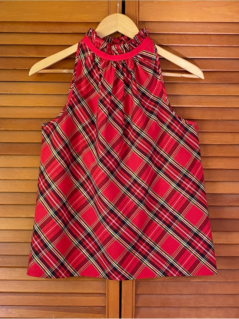 J Crew Size XXS Top Blouse Sleeveless Good Tidings Tartan Plaid Halter High Neck